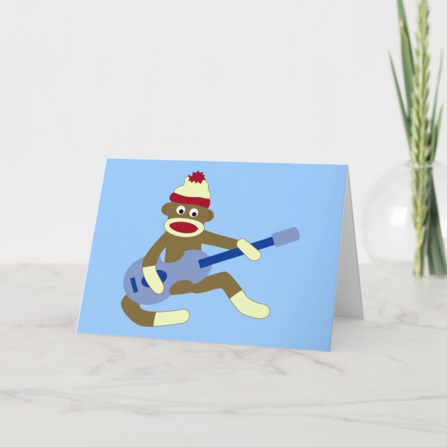Sock Monkey Playing Blue Guitar Karte (Vorderseite)