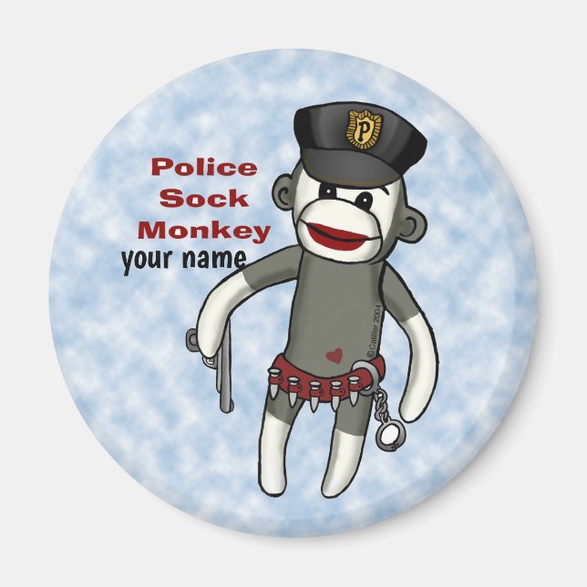 Sock Monkey Polizei Magnet (Vorne)