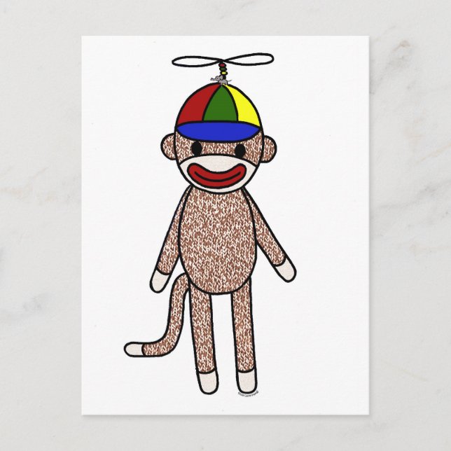 Sock Monkey Propeller Hat Postkarte (Vorderseite)