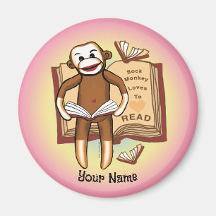 Sock Monkey Reads Magnet