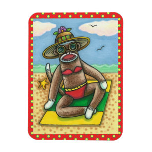 SOCK MONKEY RED BIKINI, AM STRAND CARTOON Funny Magnet