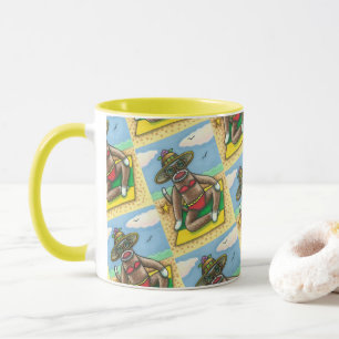 SOCK MONKEY RED BIKINI, AM STRAND CARTOON Funny Tasse