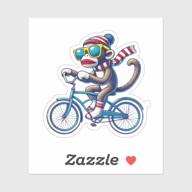 Sock Monkey Riding Bike Aufkleber (Blatt)