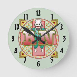 Sock Monkey RN Krankenschwester Runde Wanduhr