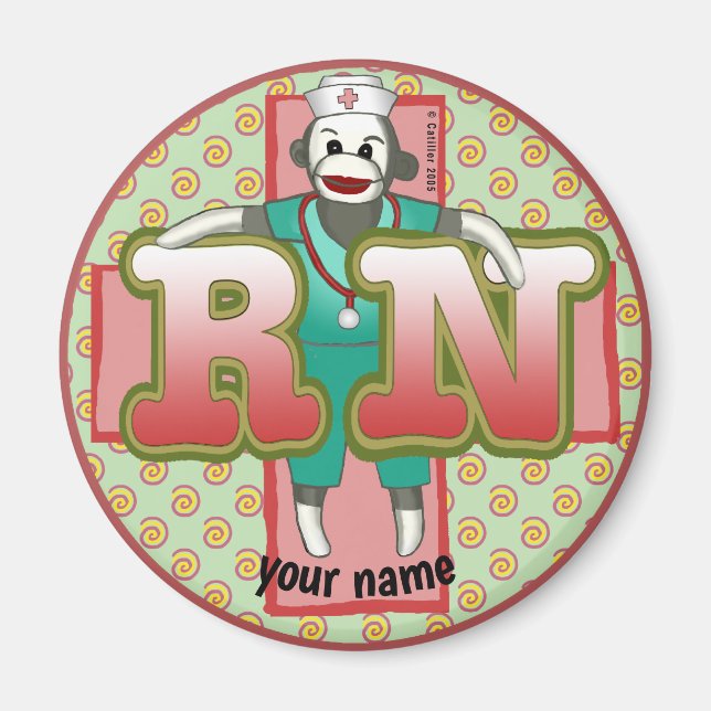 Sock Monkey RN Nurse Magnet (Vorne)