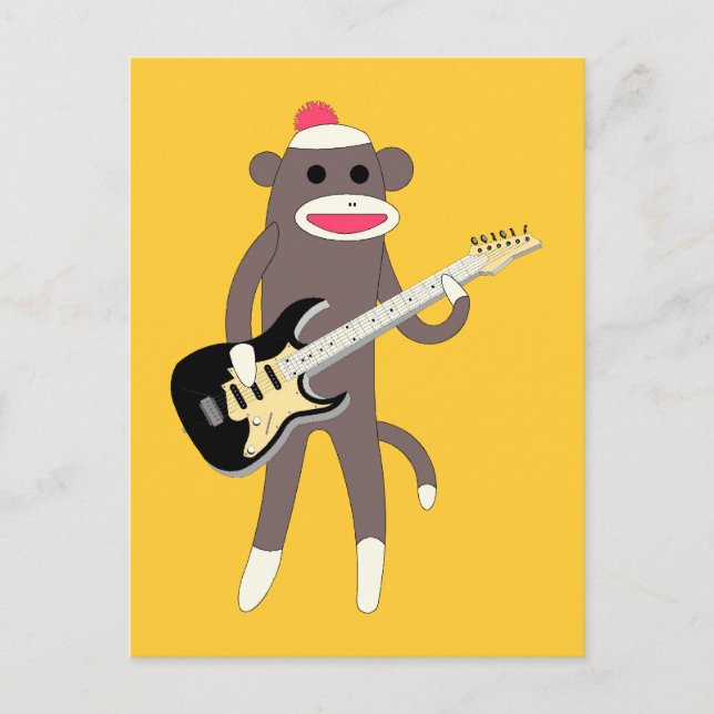 Sock Monkey Rocks mit elektrischer Gitarre Postkarte (Vorderseite)