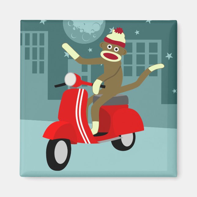 Sock Monkey Scooter Magnet (Vorne)
