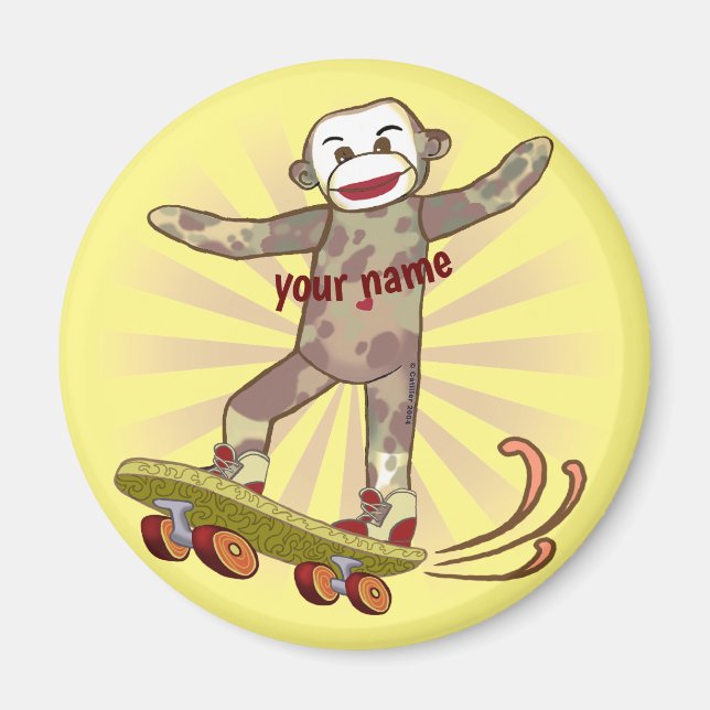 Sock Monkey Skater Magnet (Vorne)