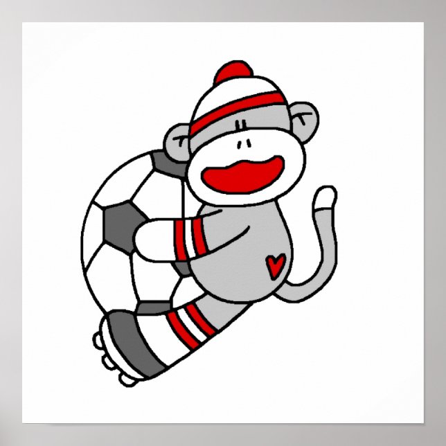 Sock Monkey Soccer T Shirts und Geschenke Poster (Vorne)