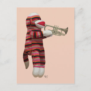 Sock Monkey spielen Trumpet 2 Postkarte