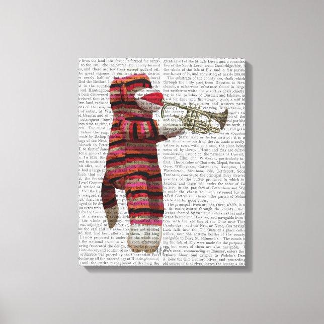 Sock Monkey spielt Trumpet Leinwanddruck (Vorderseite)