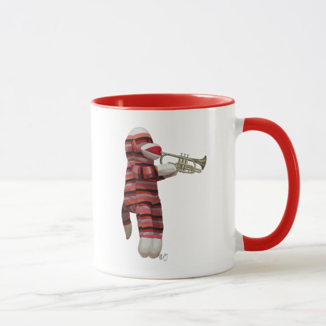 Sock Monkey spielt Trumpet Tasse (Rechts)