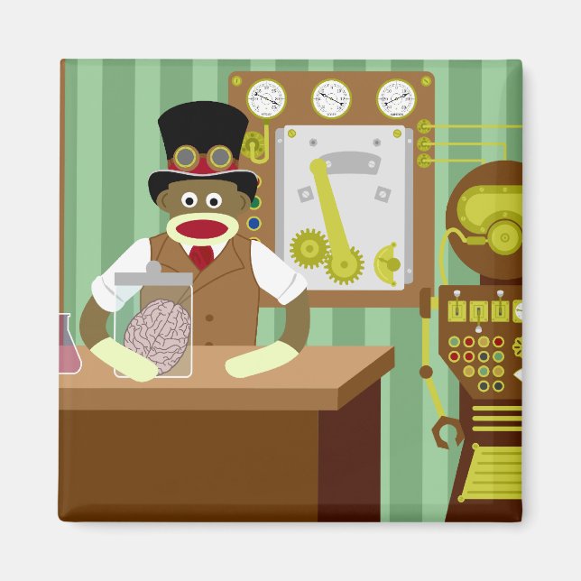 Sock Monkey Steampunk Scientist Magnet (Vorne)