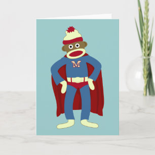 Sock Monkey Superhero Karte