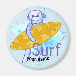 Sock Monkey Surfer Magnet
