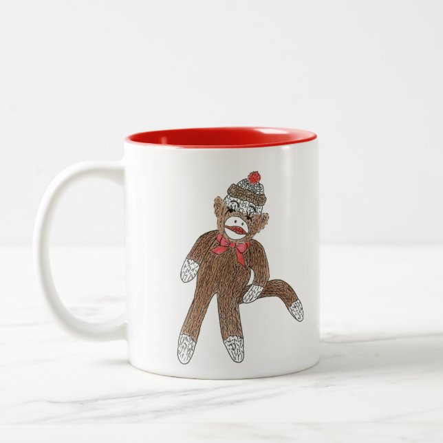 Sock-Monkey-Tasse Zweifarbige Tasse (Links)