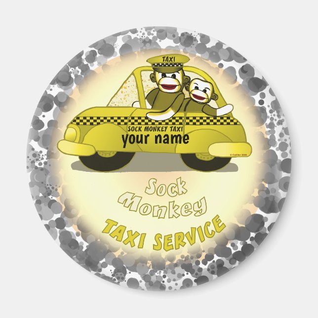 Sock Monkey Taxi Magnet  (Vorne)
