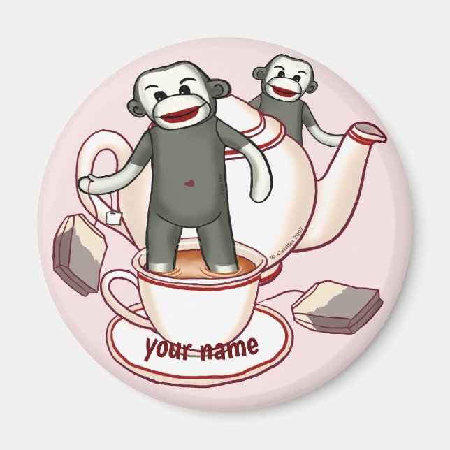 Sock Monkey Teekannenmagnet Magnet (Vorne)