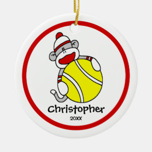 Sock Monkey Tennis Jungen-Weihnachtsdekoration Keramikornament