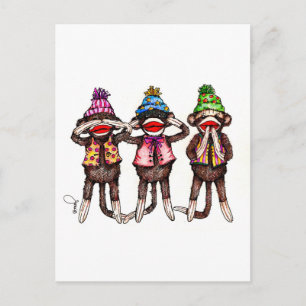Sock Monkey Trio - Sehen, hören, sprechen kein Übe Postkarte