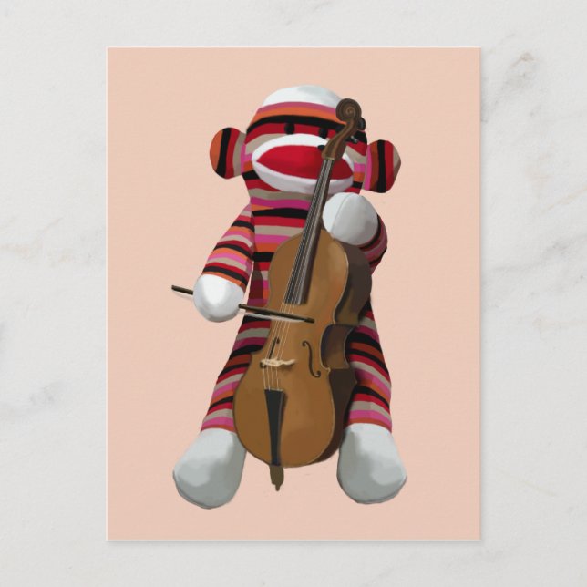 Sock Monkey und Cello 2 Postkarte (Vorderseite)