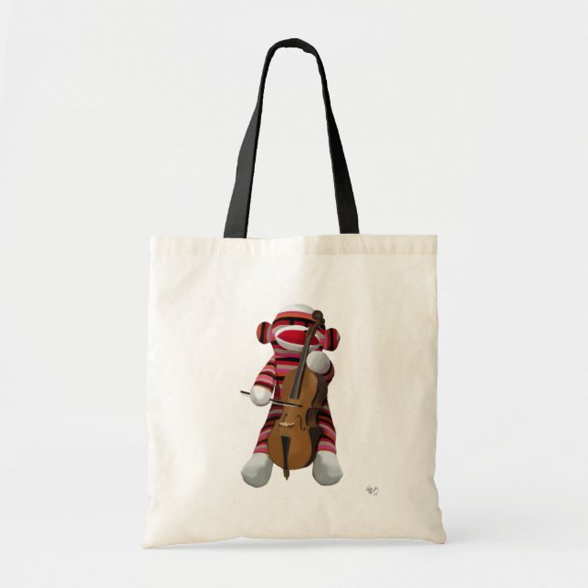 Sock Monkey und Cello 2 Tragetasche (Vorne)
