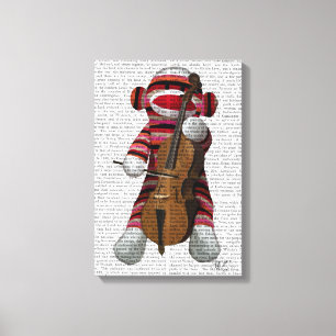 Sock Monkey und Cello Leinwanddruck