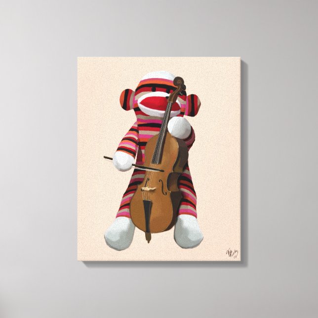 Sock Monkey und Cello Leinwanddruck (Vorderseite)
