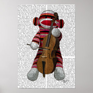 Sock Monkey und Cello Poster