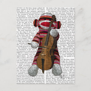 Sock Monkey und Cello Postkarte