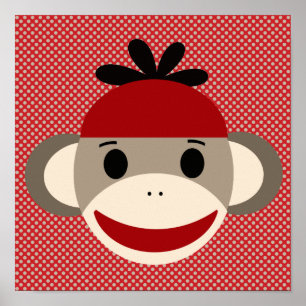 Sock Monkey und Polka Dot Art Poster