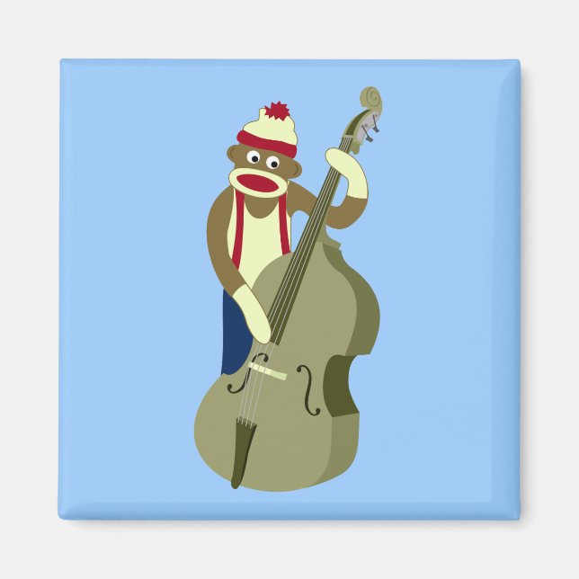 Sock Monkey Upright Bass Player Magnet (Vorne)
