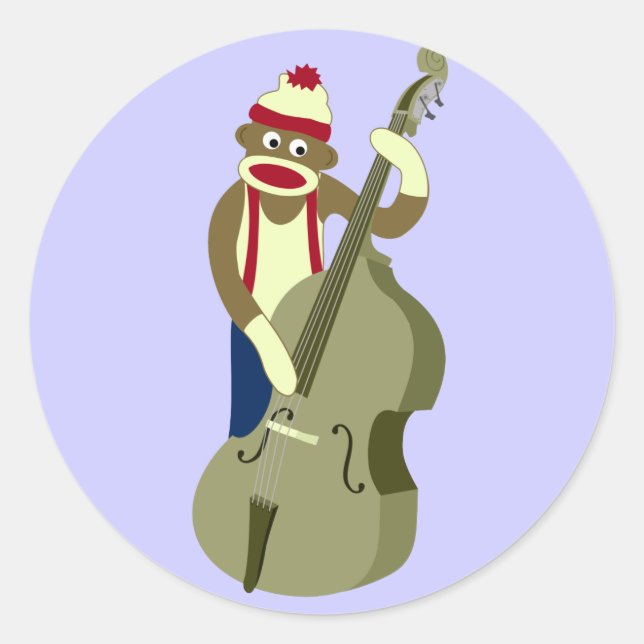 Sock Monkey Upright Bass Player Runder Aufkleber (Vorderseite)