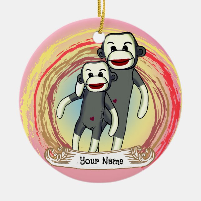 Sock Monkey Vater Keramik Ornament (Vorne)