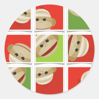 Sock Monkey Weihnachtsblöcke Round Stickers