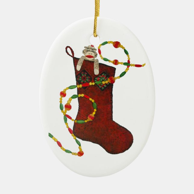 Sock Monkey Weihnachtsstrumpf-Ornament Keramik Ornament (Vorne)