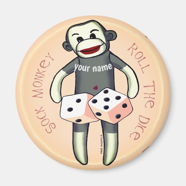 Sock Monkey Würfel  Magnet (Vorne)