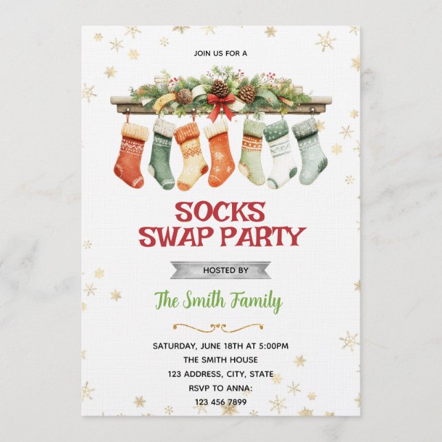 Sock Swap Christmas Party Invitation Einladung (Vorderseite)