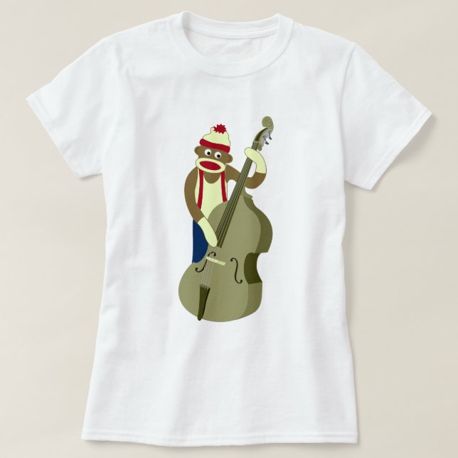Socken-Affe-aufrechter Bass-Spieler T-Shirt (Design vorne)