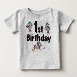 Socken-Affe-Baseball-1. Geburtstag Baby T-shirt