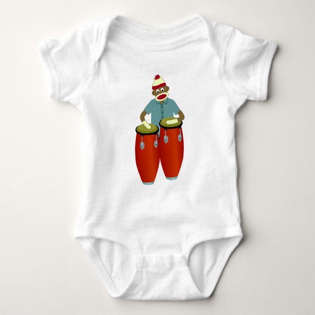 Socken-Affe-Conga-Trommeln Baby Strampler (Vorderseite)