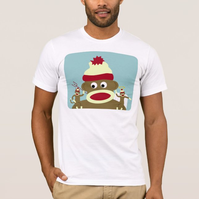 Socken-Affe-Engel u. Teufel T-Shirt (Vorderseite)