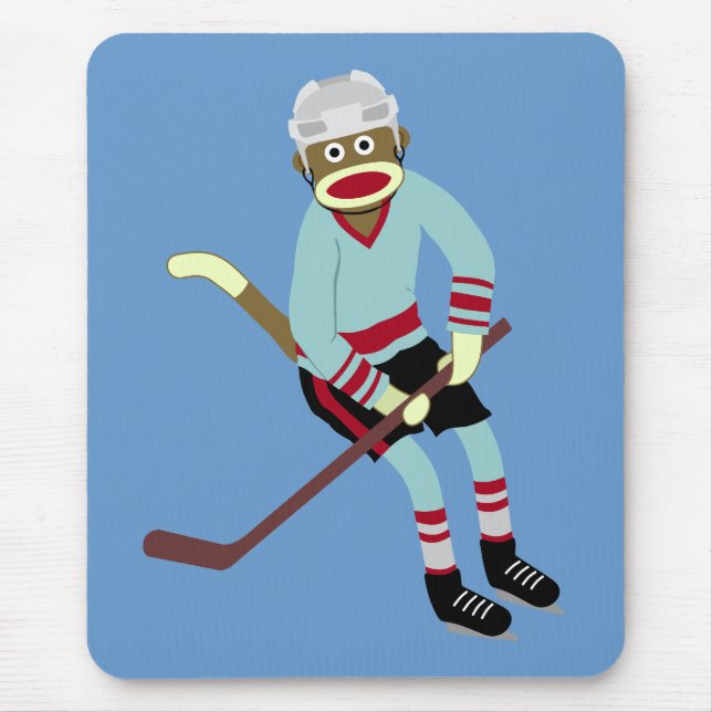 Socken-Affe-Hockey-Spieler Mousepad (Vorne)