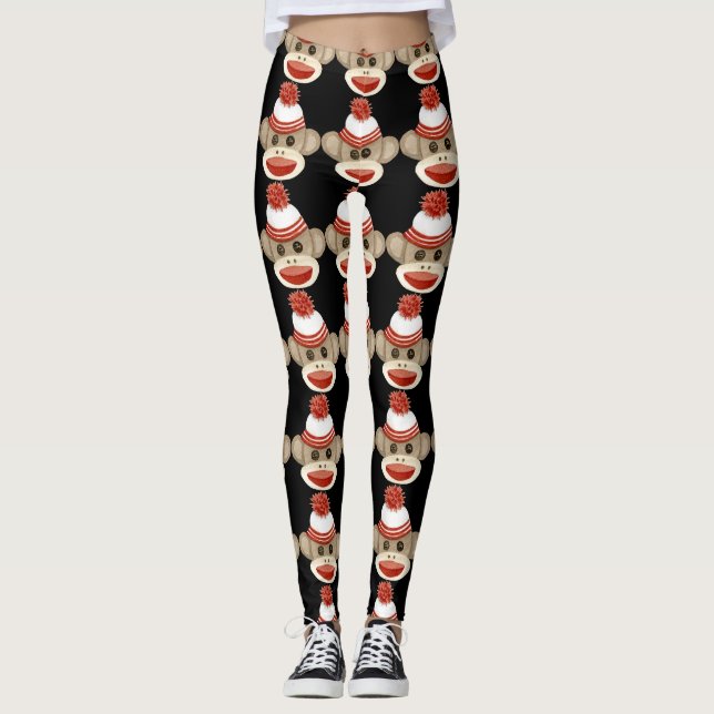 Socken-Affe-Schwarz-einzigartige Retro Leggings (Vorderseite)
