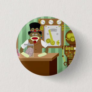Socken-Affe Steampunk Wissenschaftler Button