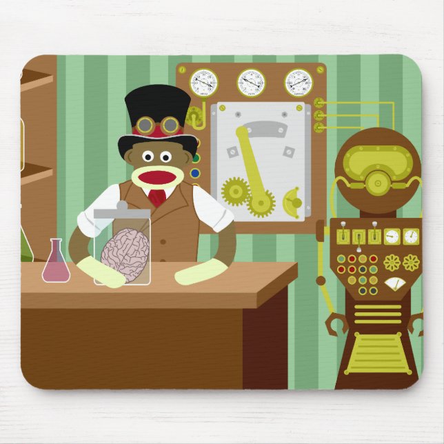 Socken-Affe Steampunk Wissenschaftler Mousepad (Vorne)