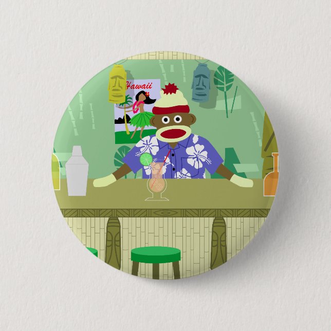 Socken-Affe Tiki Bar Button (Vorderseite)