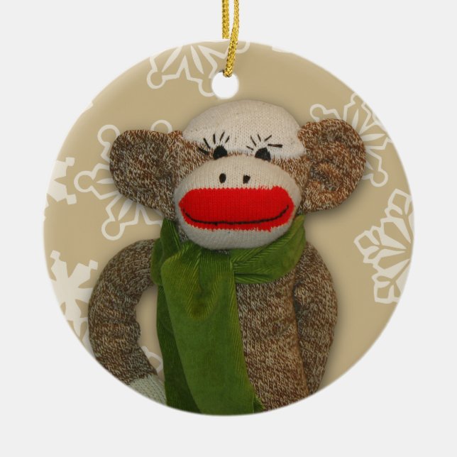 Socken-Affe-Weihnachtsverzierung Keramik Ornament (Vorne)