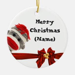 SOCKEN-AFFE-WEIHNACHTSverzierung PERSONALISIERT Keramik Ornament