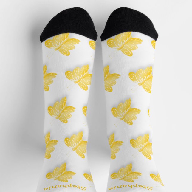 Socken gelbes Schmetterlingsdesign (Oben)